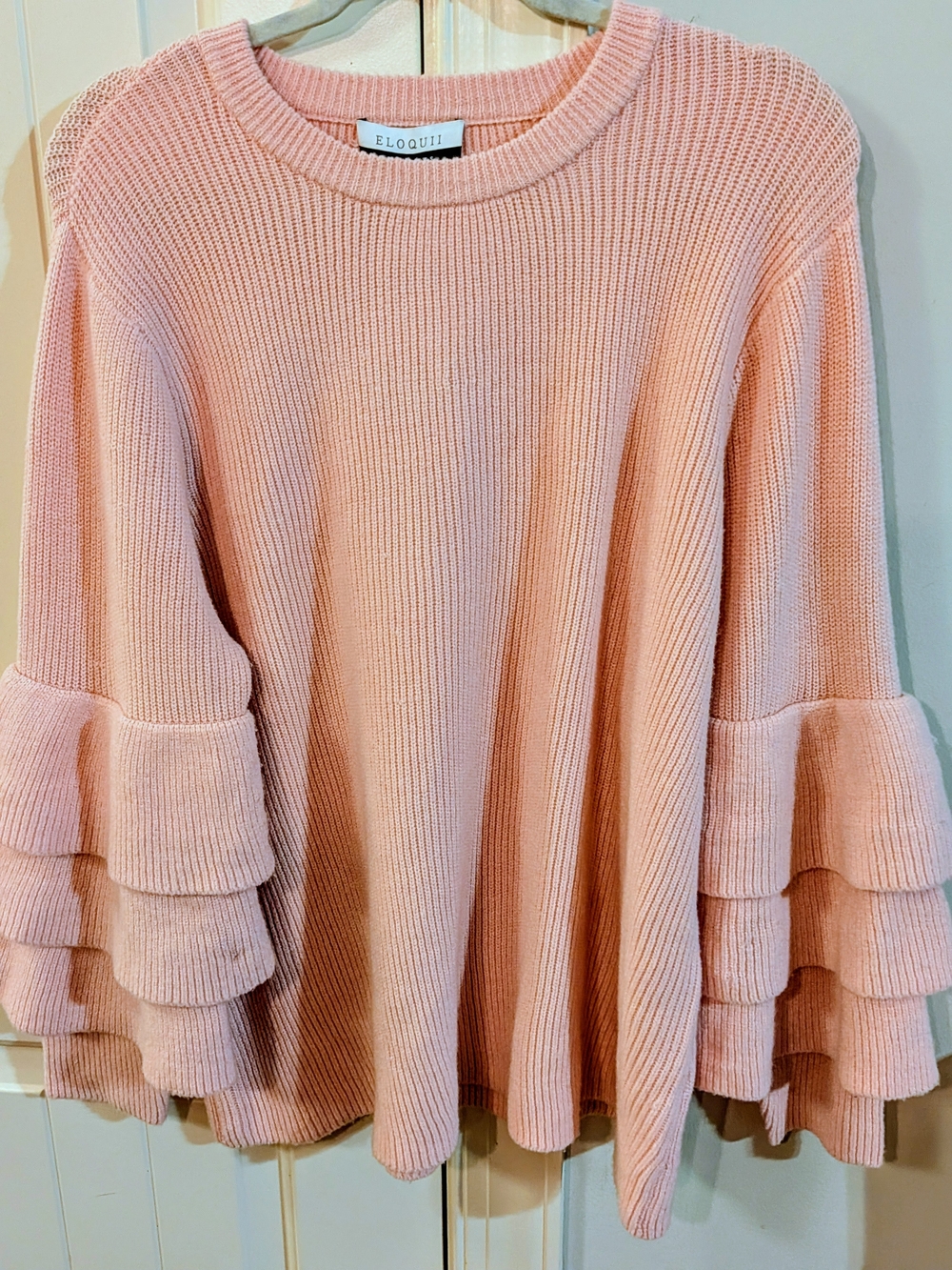 ELOQUILL Elements Plus Size 22/24 Peachy Pink Ruffle Bell Sleeve Sweater NWT - Picture 12 of 16